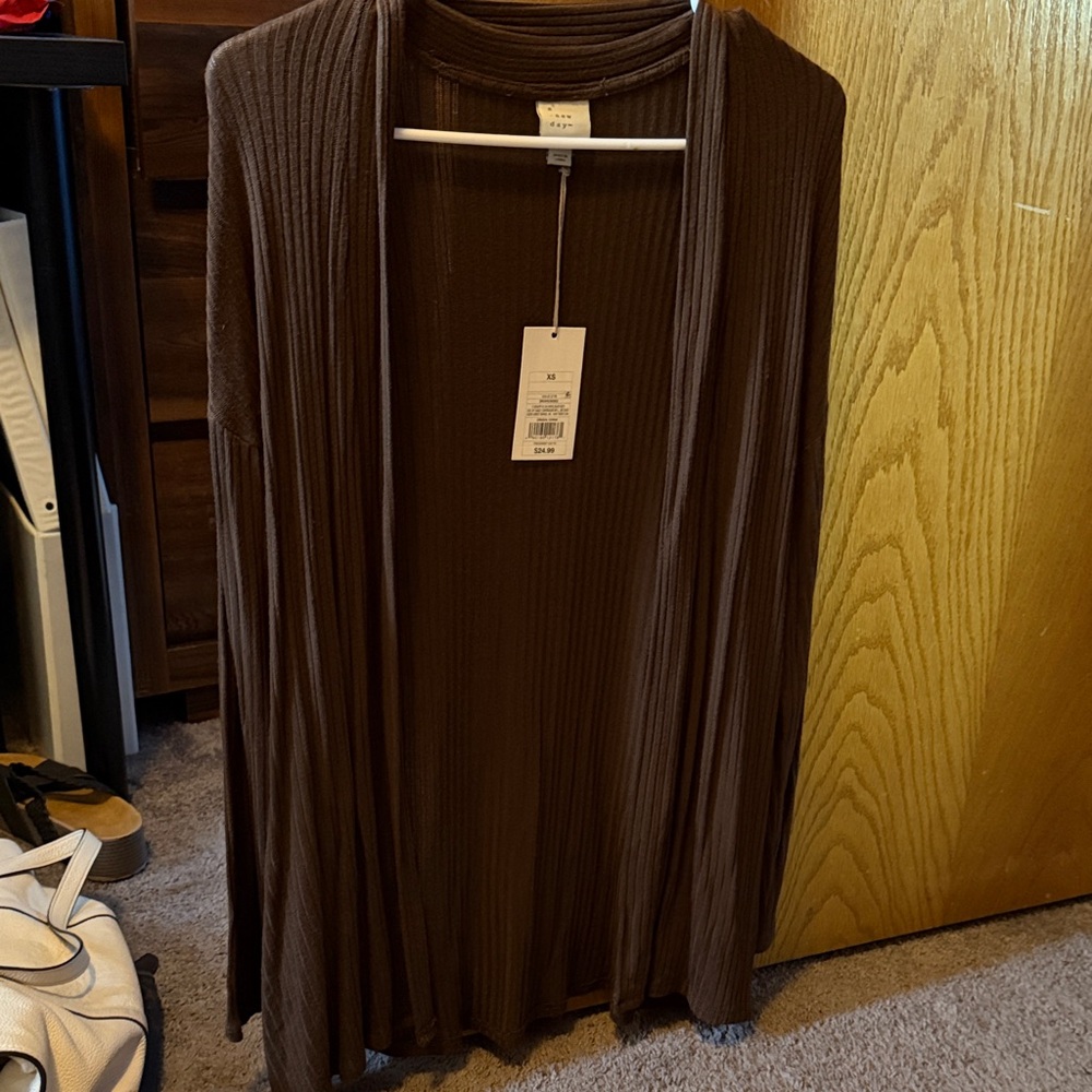 A New Day Brown Ribbed Open Cardigan